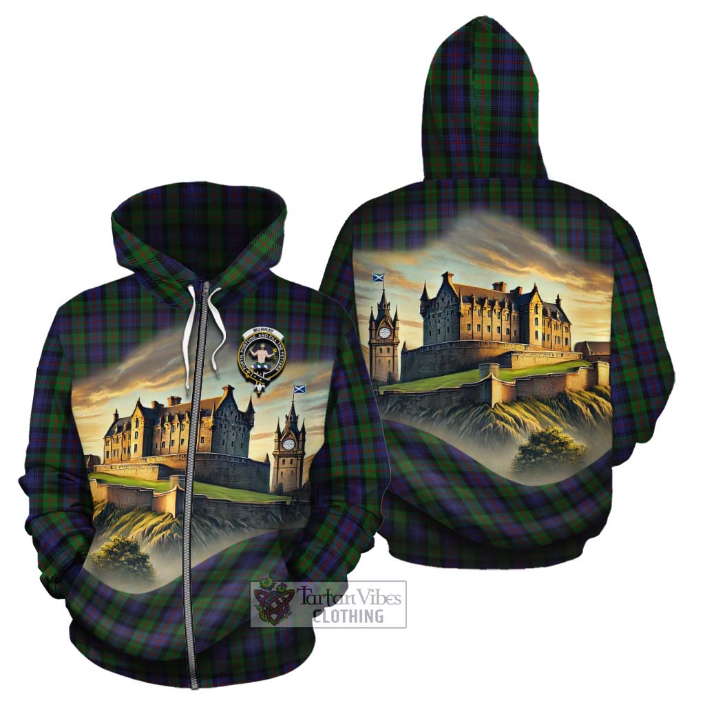 Murray Tartan Family Crest Cotton Hoodie with Scottish Ancient Castle Style Zip Hoodie - Tartan Vibes Clothing