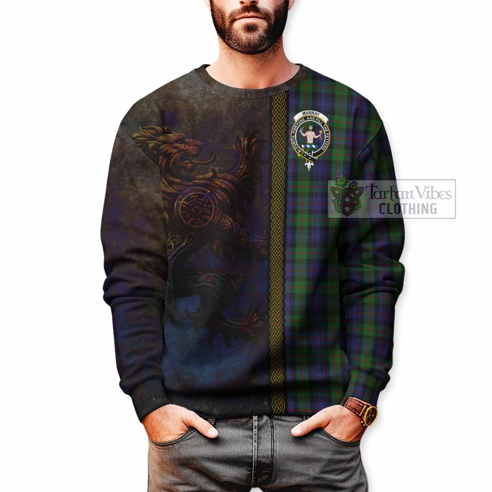 Tartan Vibes Clothing Murray Tartan Family Crest Sweatshirt Alba Gu Brath Be Brave Lion Ancient Style