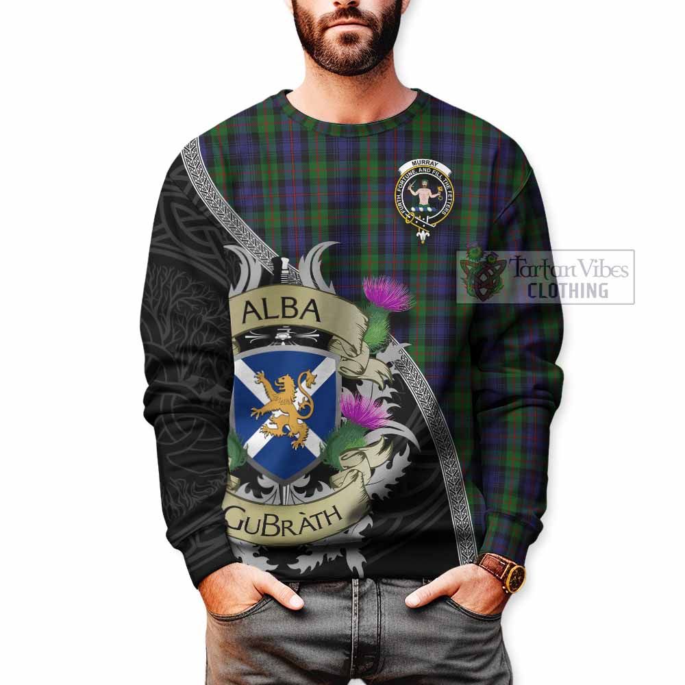 Tartan Vibes Clothing Murray Tartan Family Crest Sweatshirt Lion Rampant Royal Thistle Shield Celtic Inspired