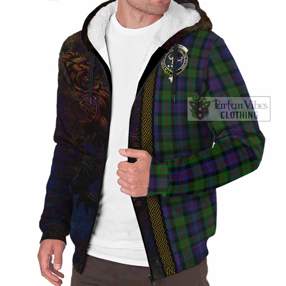 Tartan Vibes Clothing Murray Tartan Family Crest Sherpa Hoodie Alba Gu Brath Be Brave Lion Ancient Style