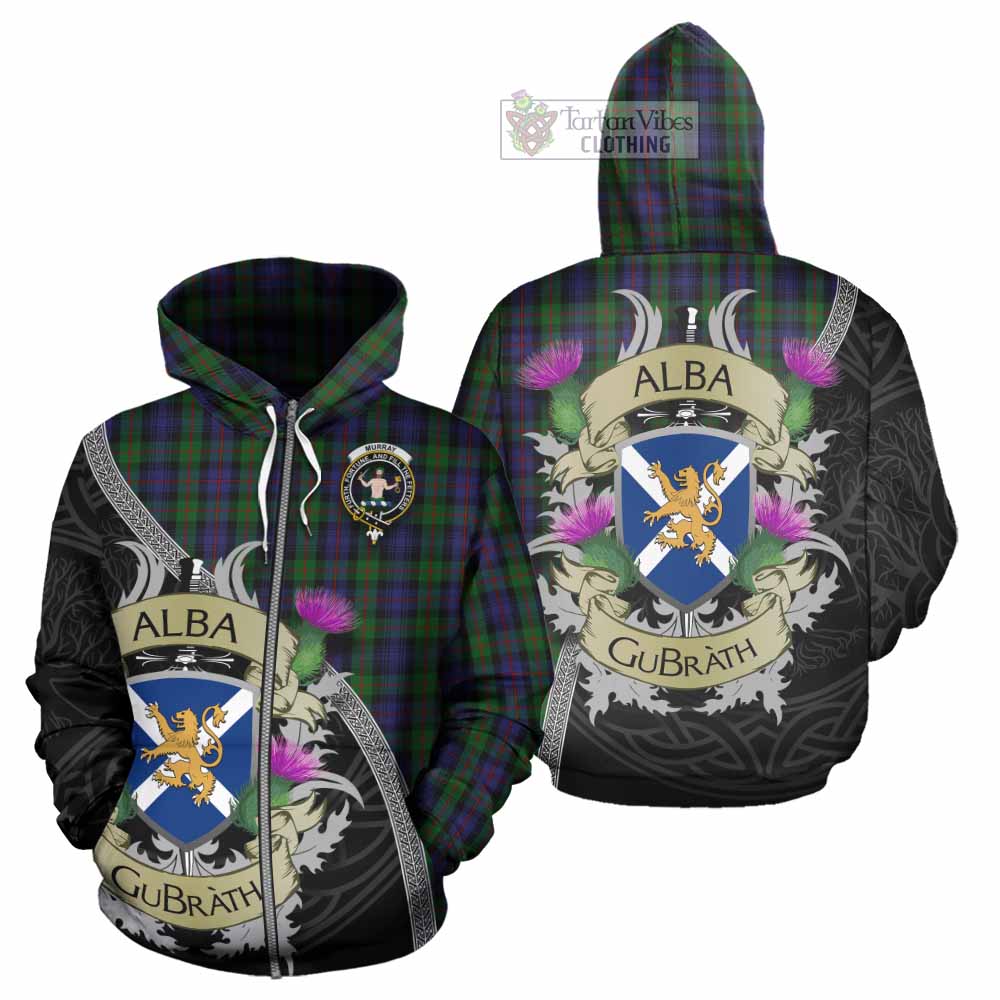Tartan Vibes Clothing Murray Tartan Family Crest Hoodie Lion Rampant Royal Thistle Shield Celtic Inspired