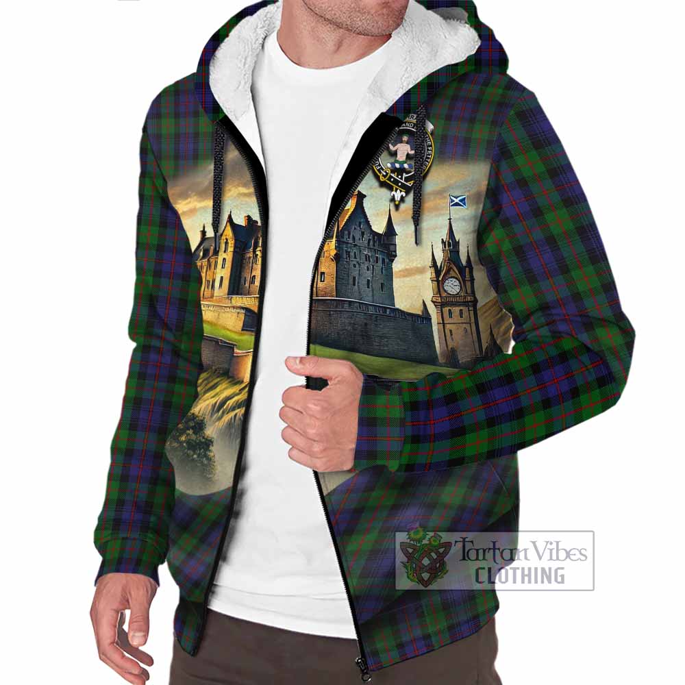 Tartan Vibes Clothing Murray Tartan Family Crest Sherpa Hoodie with Scottish Ancient Castle Style