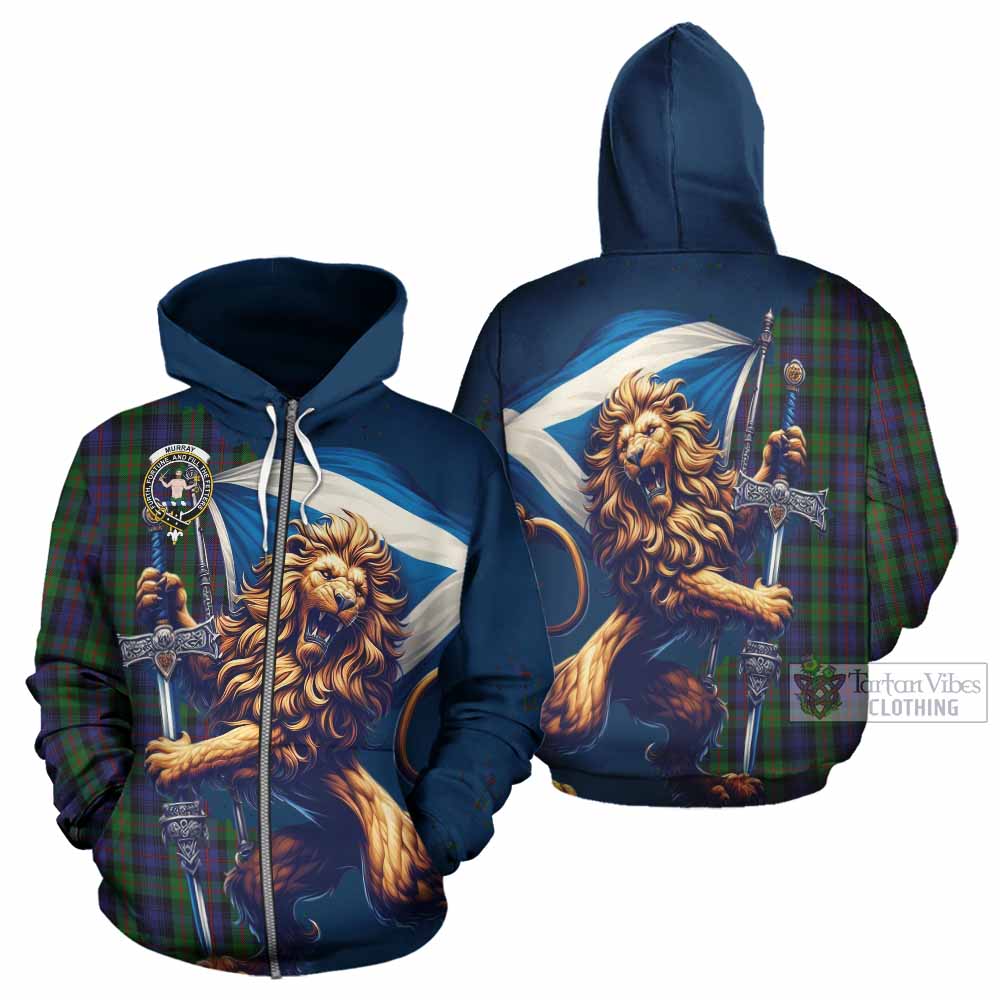 Murray Tartan Family Crest Hoodie with Scottish Majestic Lion