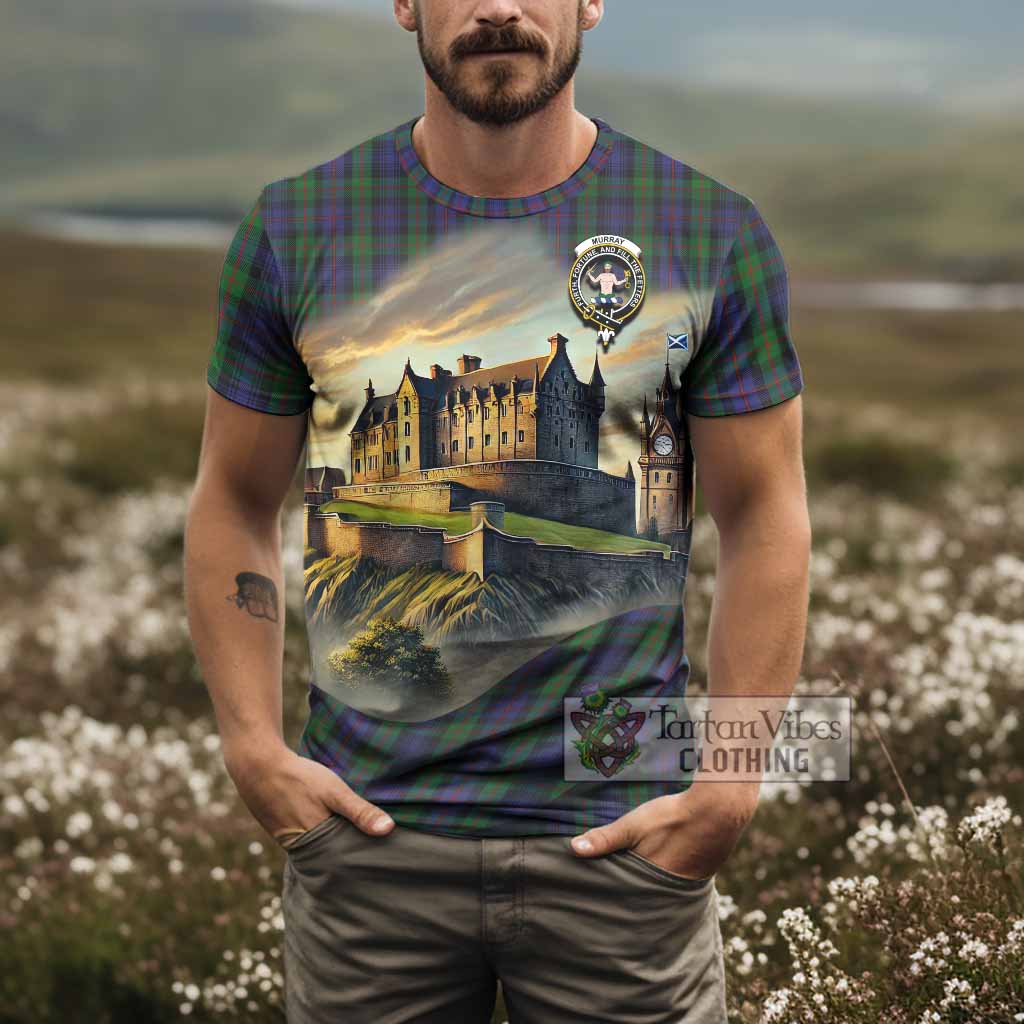 Tartan Vibes Clothing Murray Tartan Family Crest T-Shirt with Scottish Ancient Castle Stype
