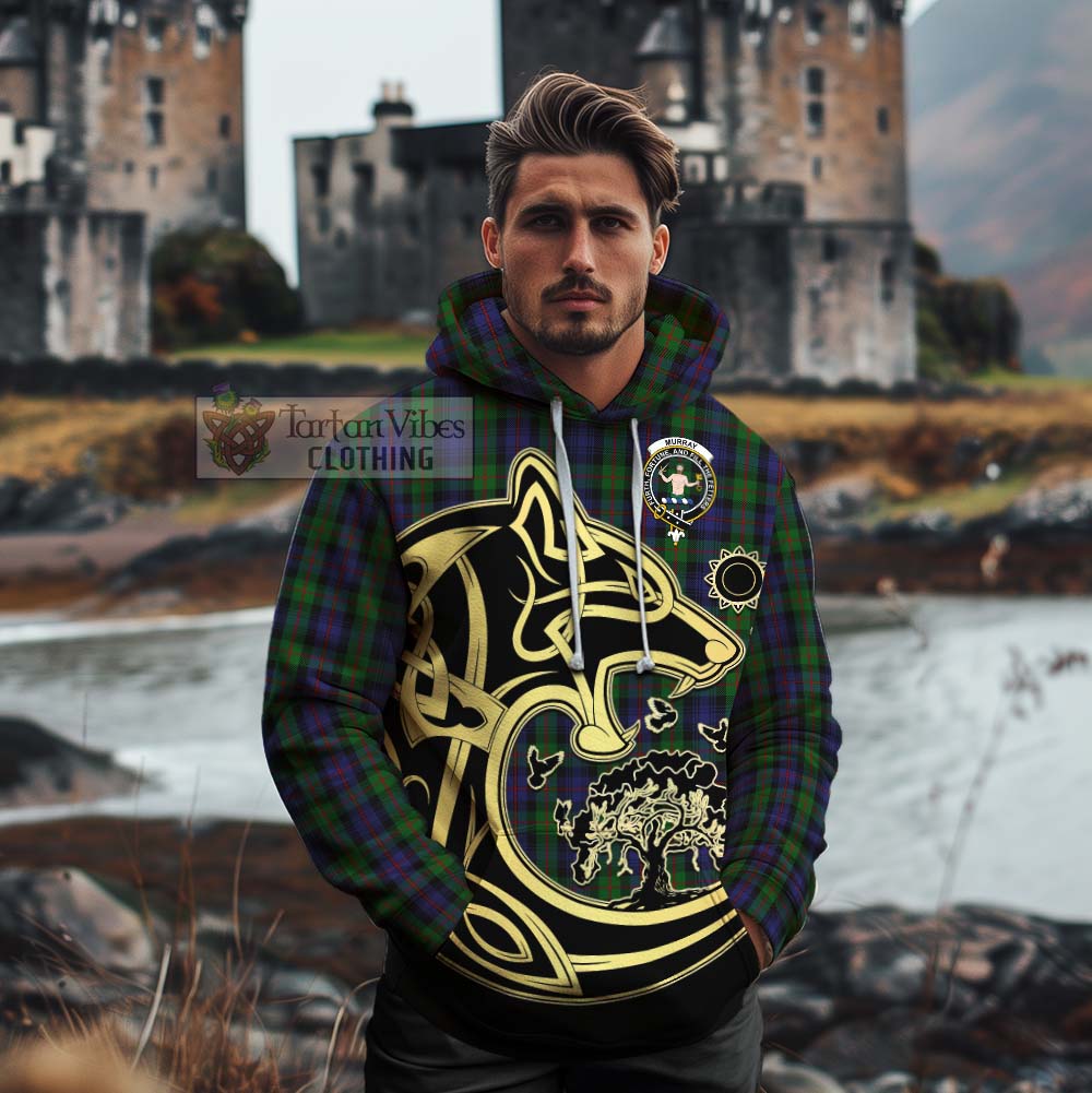Murray Tartan Cotton Hoodie with Family Crest Celtic Wolf Style - Tartan Vibes Clothing