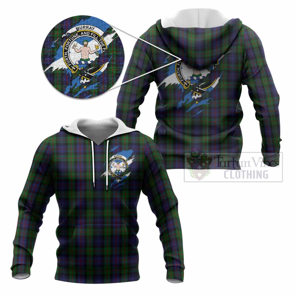 Murray Clan Crest In Me Tartan Knitted Hoodie Scotland Flag Style