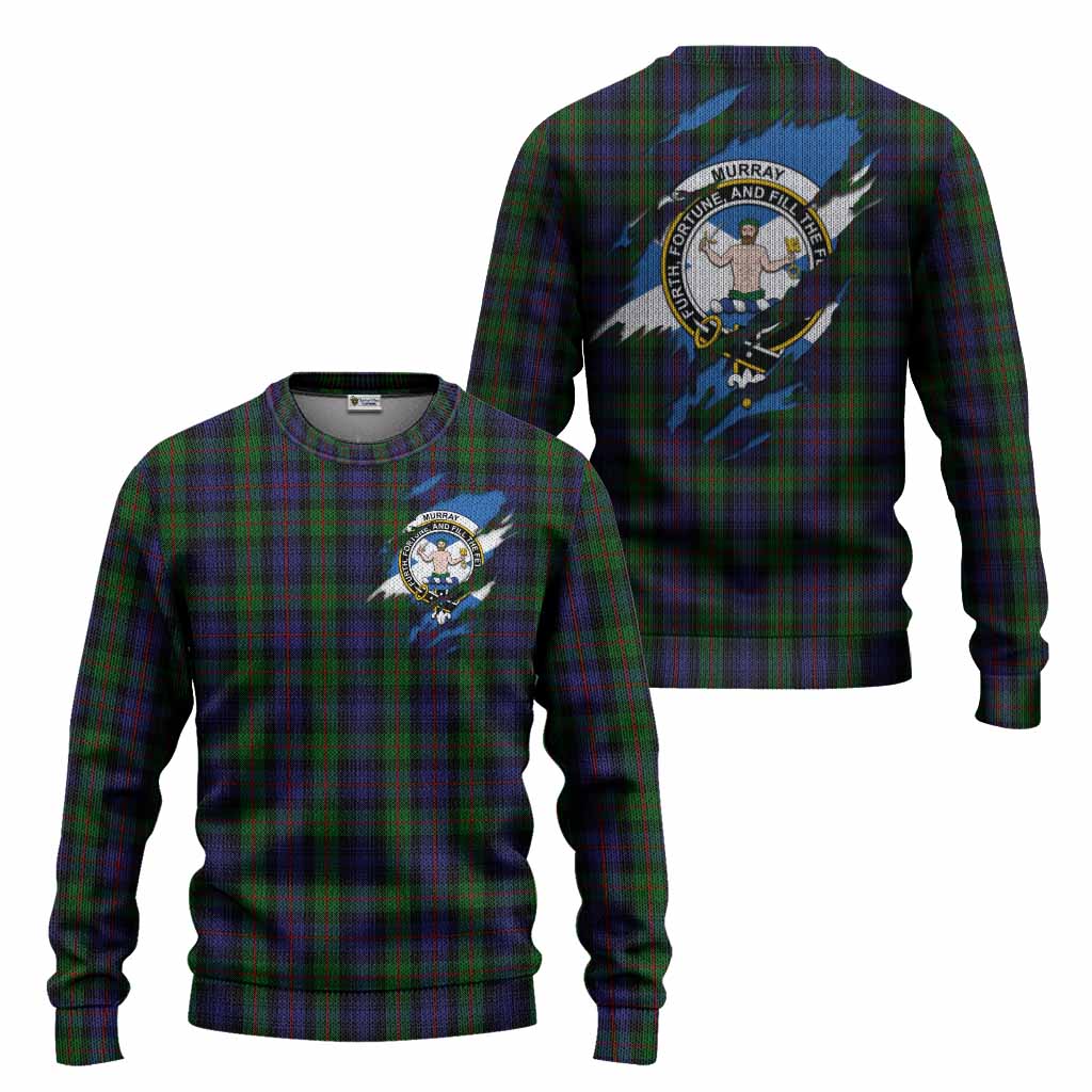 Murray Clan Crest In Me Tartan Knitted Sweater Scotland Flag Style