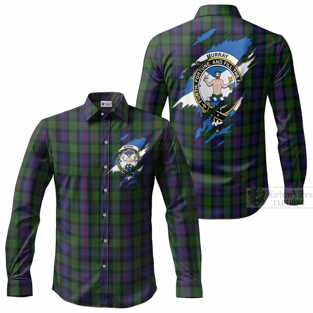 Murray Clan Crest In Me Tartan Long Sleeve Button Shirts Scotland Flag Style