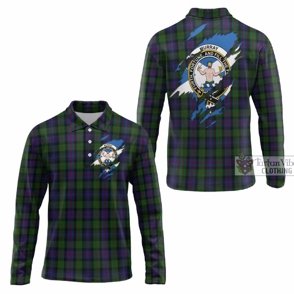 Murray Clan Crest In Me Tartan Long Sleeve Polo Shirt Scotland Flag Style