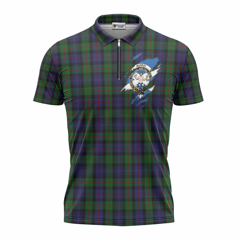 Murray Clan Crest In Me Tartan Zipper Polo Shirt Scotland Flag Style