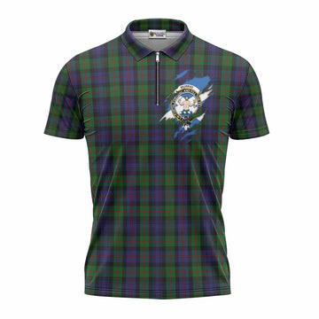 Murray Clan Crest In Me Tartan Zipper Polo Shirt Scotland Flag Style