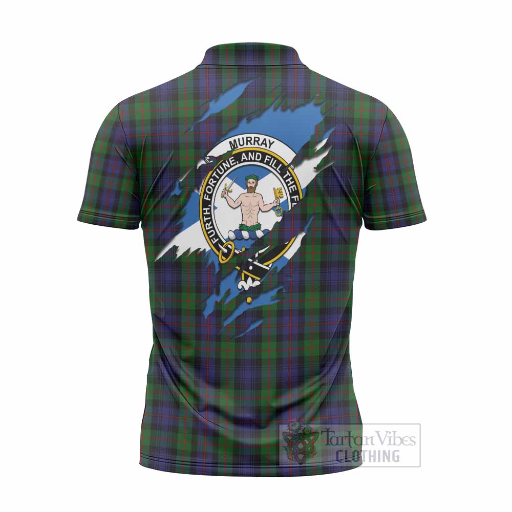 Murray Clan Crest In Me Tartan Zipper Polo Shirt Scotland Flag Style