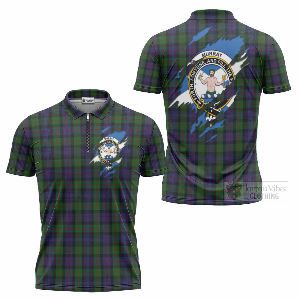 Murray Clan Crest In Me Tartan Zipper Polo Shirt Scotland Flag Style