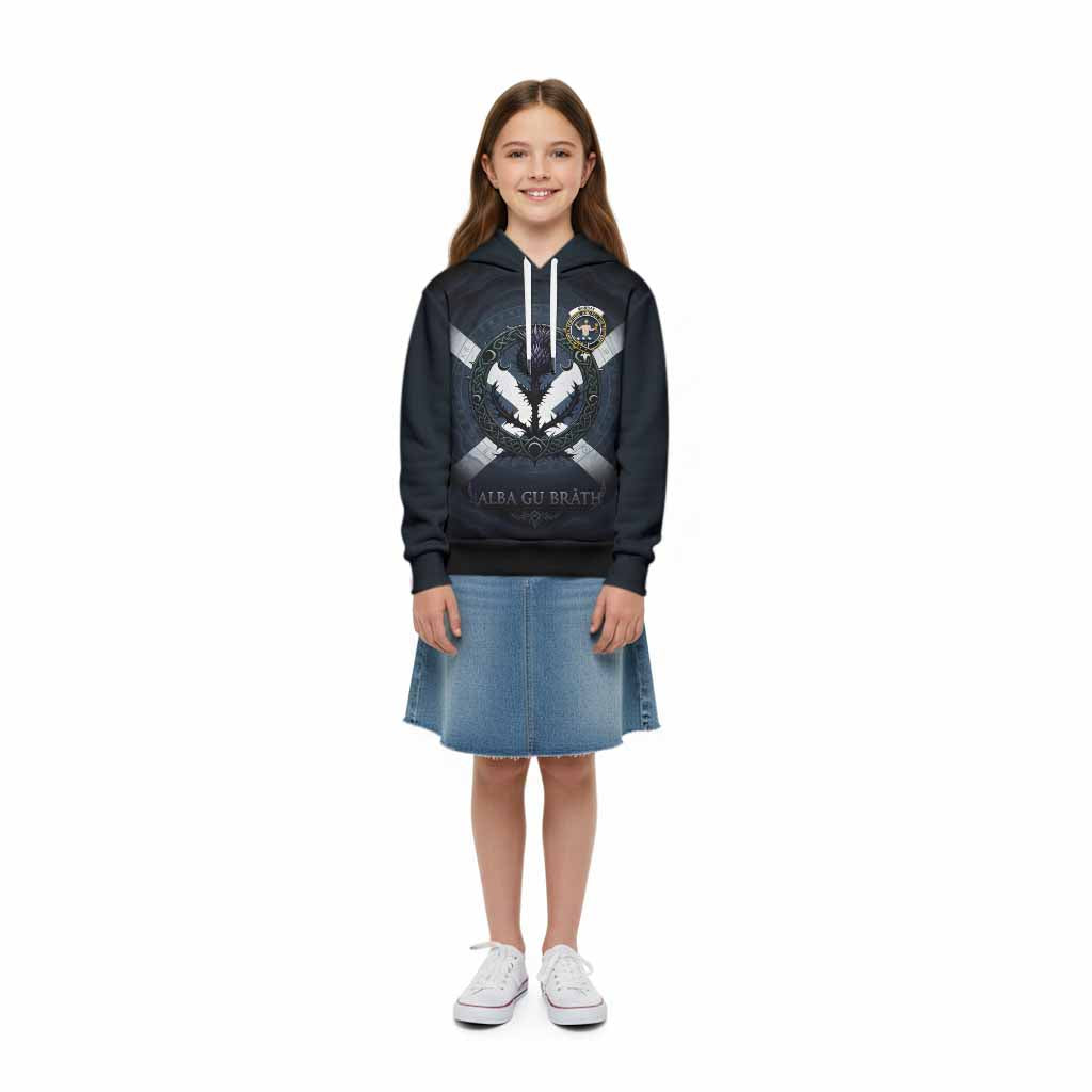 Murray Clan Crest Kid Hoodie with Celtic Knot Thistle and Saltire