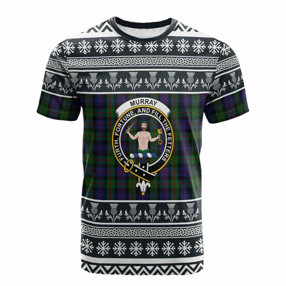 Murray Clan Tartan Christmas Cotton T-shirt with Family Crest - Tartan Vibes Clothing