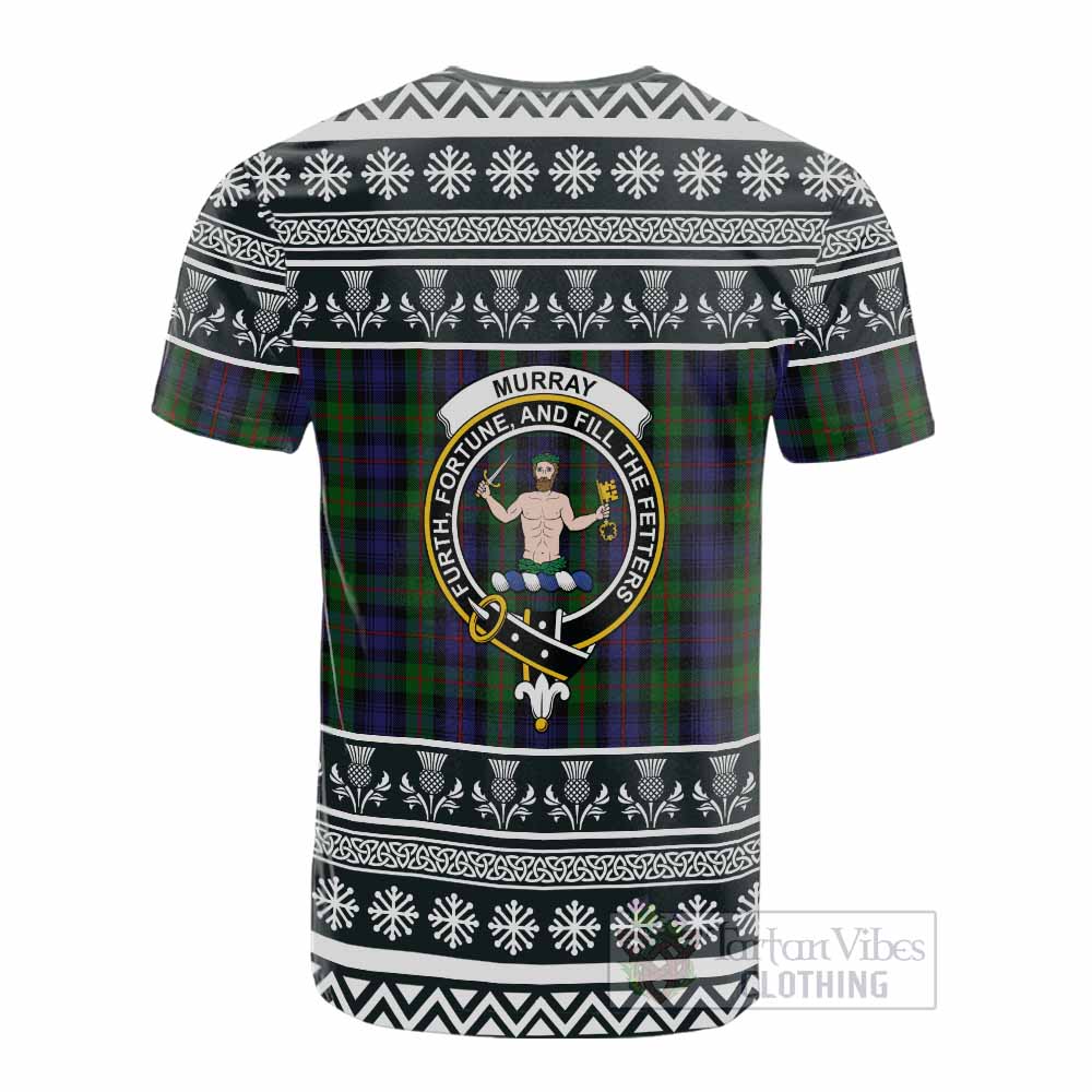 Murray Clan Tartan Christmas Cotton T-shirt with Family Crest - Tartan Vibes Clothing