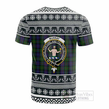 Murray Clan Tartan Christmas Cotton T-shirt with Family Crest