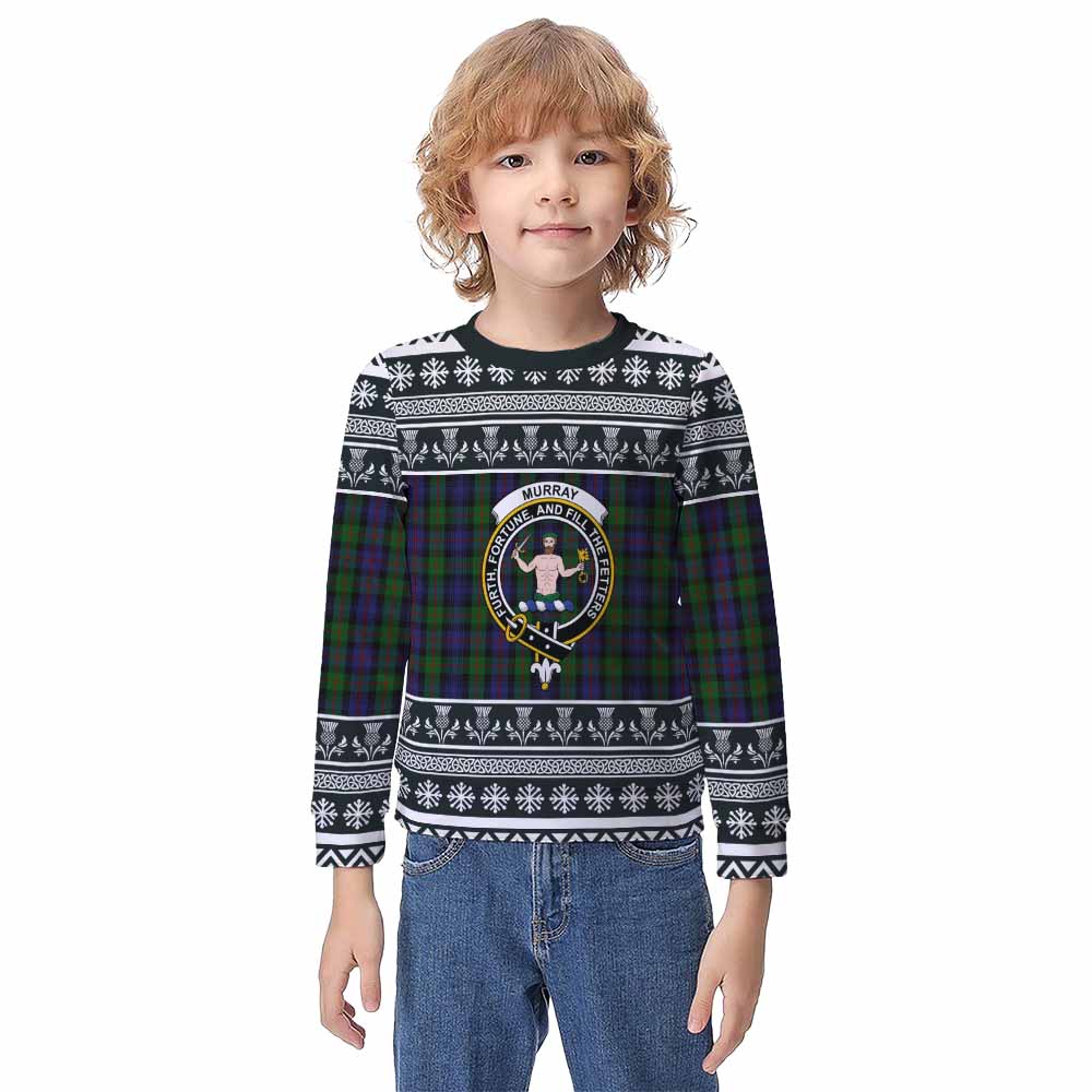 Murray Clan Tartan Christmas Kid Ugly Sweatshirt with Family Crest - Tartan Vibes Clothing
