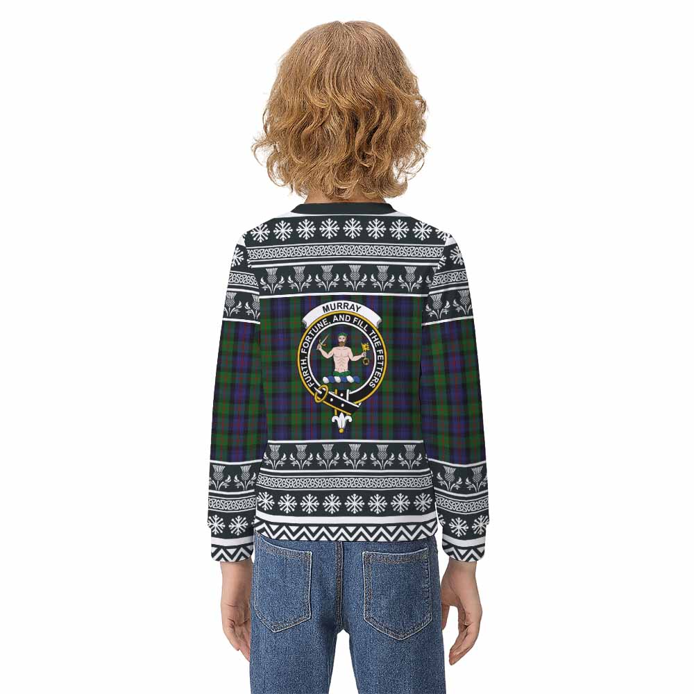 Murray Clan Tartan Christmas Kid Ugly Sweatshirt with Family Crest - Tartan Vibes Clothing