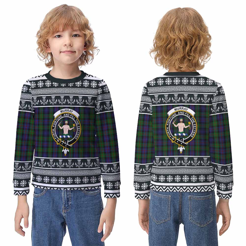 Murray Clan Tartan Christmas Kid Ugly Sweatshirt with Family Crest - Tartan Vibes Clothing