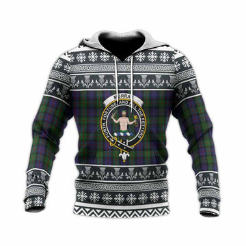 Murray Clan Tartan Christmas Knitted Hoodie with Family Crest