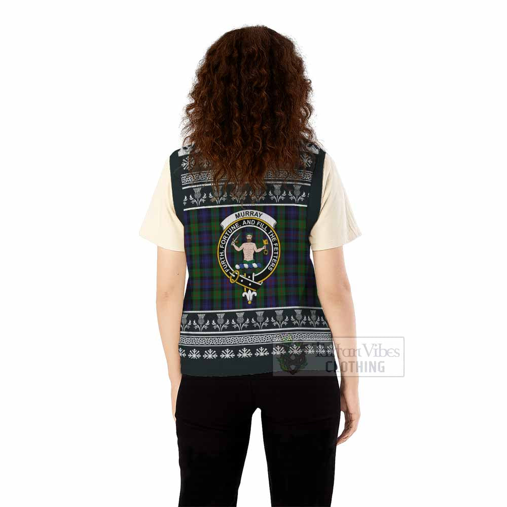 Murray Clan Tartan Christmas Knitted V-Neck Vest with Family Crest - Tartan Vibes Clothing