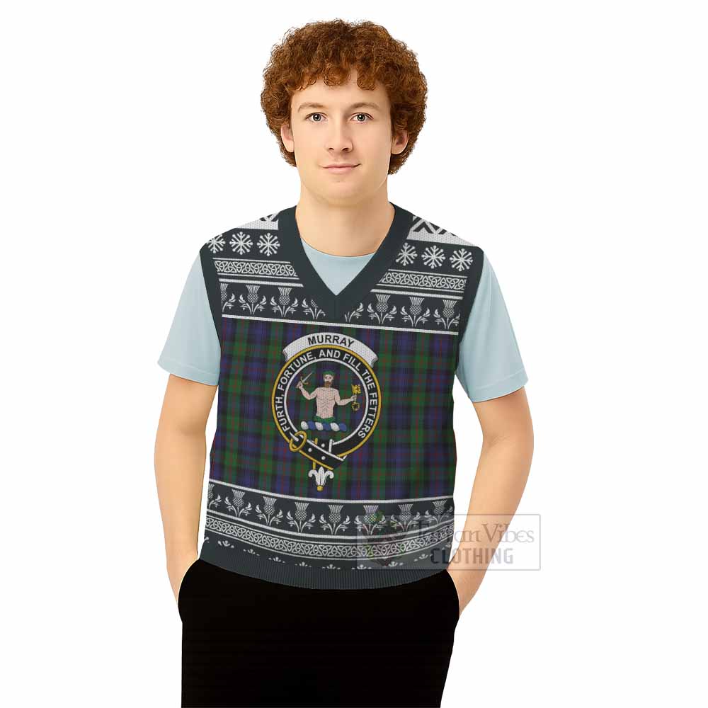 Murray Clan Tartan Christmas Knitted V-Neck Vest with Family Crest - Tartan Vibes Clothing