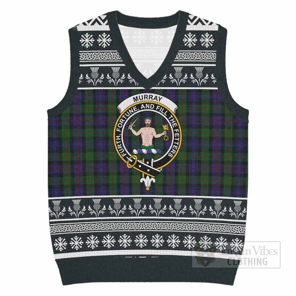Murray Clan Tartan Christmas Knitted V-Neck Vest with Family Crest - Tartan Vibes Clothing