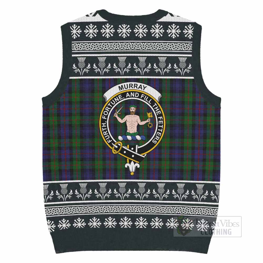 Murray Clan Tartan Christmas Knitted V-Neck Vest with Family Crest - Tartan Vibes Clothing