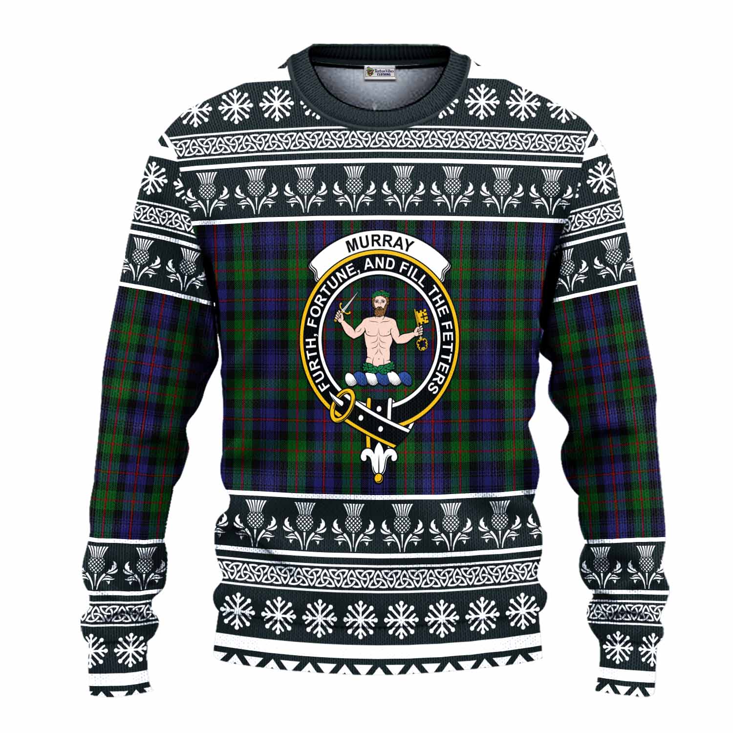 Murray Clan Tartan Christmas Ugly Sweater with Family Crest - Tartan Vibes Clothing