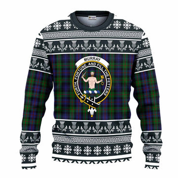 Murray Clan Tartan Christmas Ugly Sweater with Family Crest