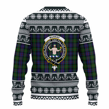 Murray Clan Tartan Christmas Ugly Sweater with Family Crest