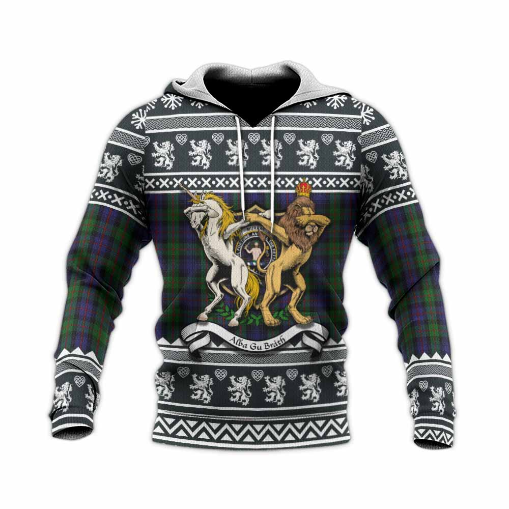 Murray Clan Tartan Crest Christmas Knitted Hoodie Coat of Arms Funny Style - Tartan Vibes Clothing