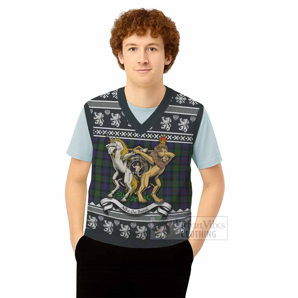 Murray Clan Tartan Crest Christmas Knitted V-Neck Vest Coat of Arms Funny Style - Tartan Vibes Clothing