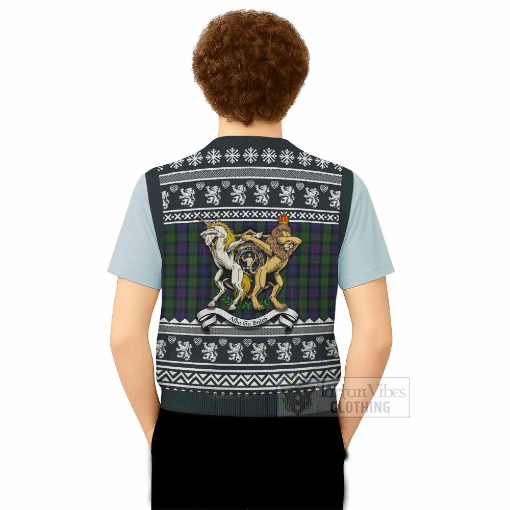 Murray Clan Tartan Crest Christmas Knitted V-Neck Vest Coat of Arms Funny Style - Tartan Vibes Clothing