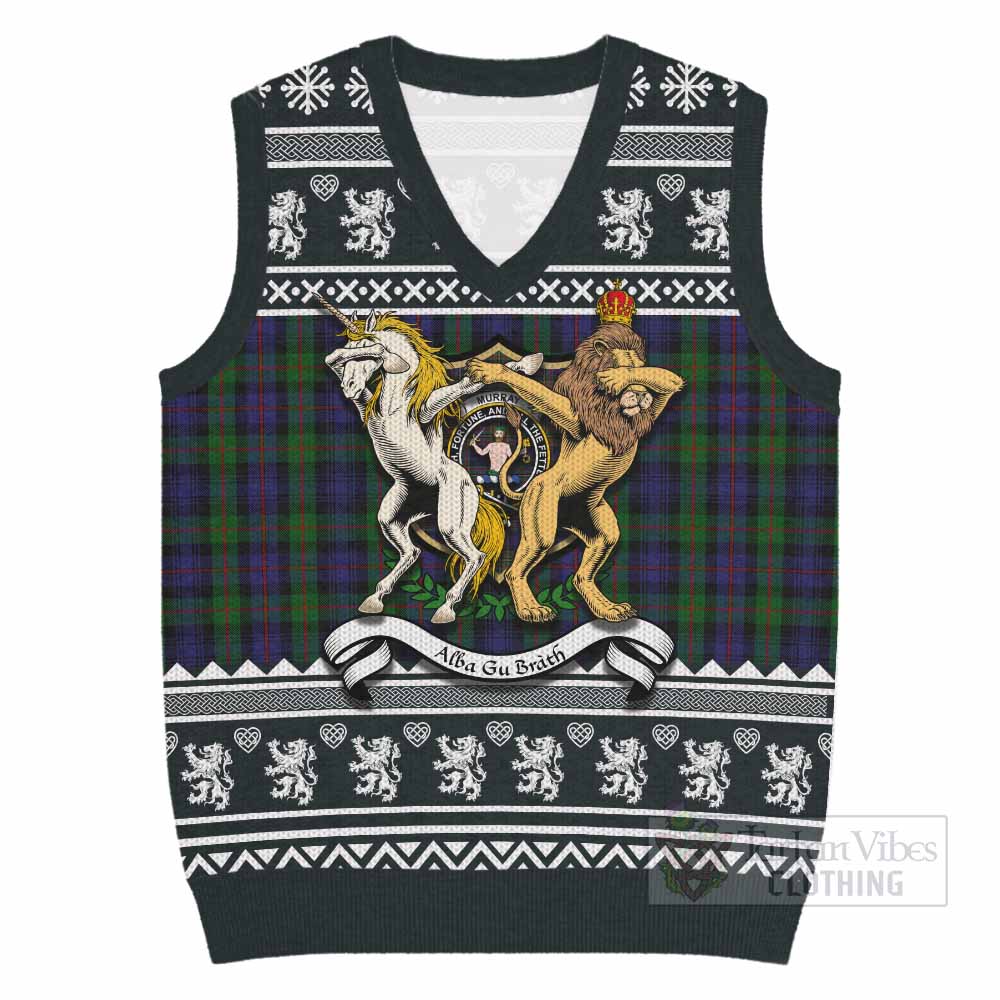 Murray Clan Tartan Crest Christmas Knitted V-Neck Vest Coat of Arms Funny Style - Tartan Vibes Clothing