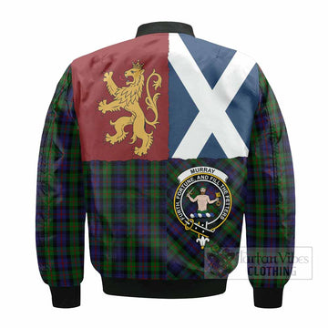 Murray Crest Tartan Bomber Jacket with Lion Rampant Saltire Style