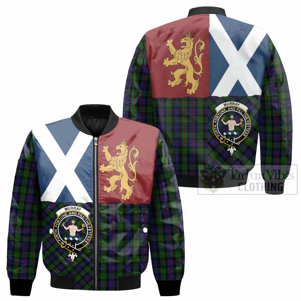 Murray Crest Tartan Bomber Jacket with Lion Rampant Saltire Style