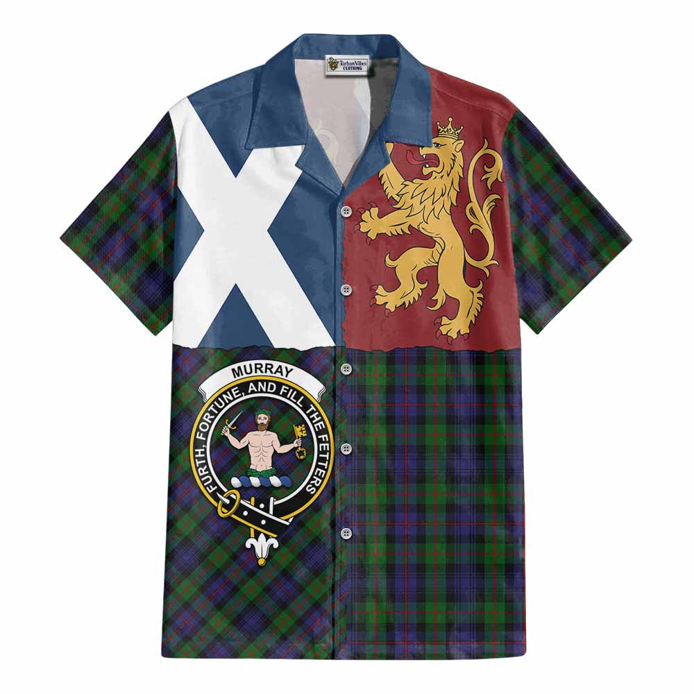 Murray Crest Tartan Cotton Hawaiian Shirt with Lion Rampant Saltire Style - Tartan Vibes Clothing