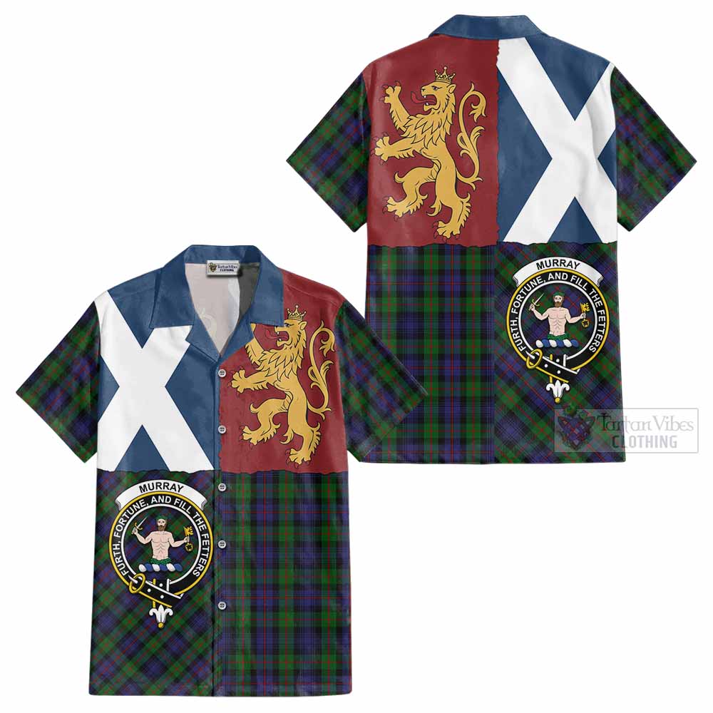 Murray Crest Tartan Cotton Hawaiian Shirt with Lion Rampant Saltire Style - Tartan Vibes Clothing