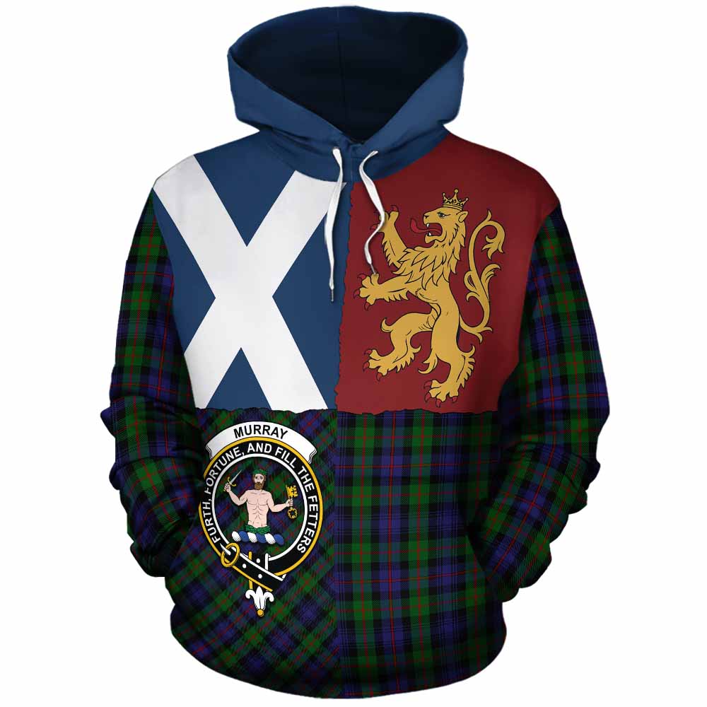 Murray Crest Tartan Cotton Hoodie with Lion Rampant Saltire Style - Tartan Vibes Clothing