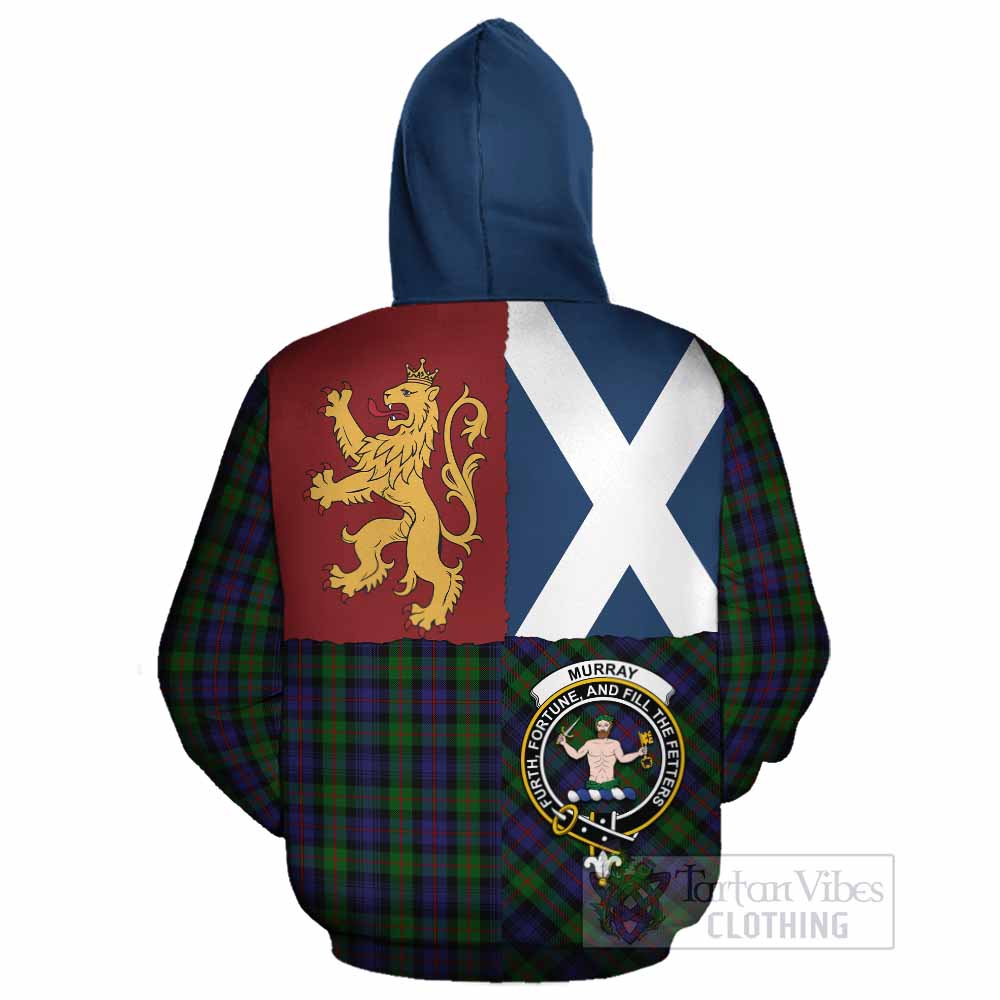 Murray Crest Tartan Cotton Hoodie with Lion Rampant Saltire Style - Tartan Vibes Clothing