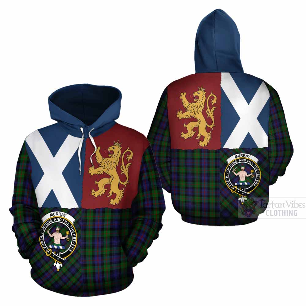 Murray Crest Tartan Cotton Hoodie with Lion Rampant Saltire Style - Tartan Vibes Clothing
