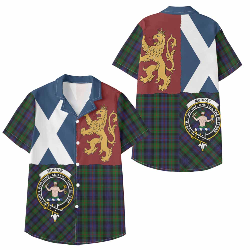 Murray Crest Tartan Kid Hawaiian Shirt with Lion Rampant Saltire Style - Tartan Vibes Clothing