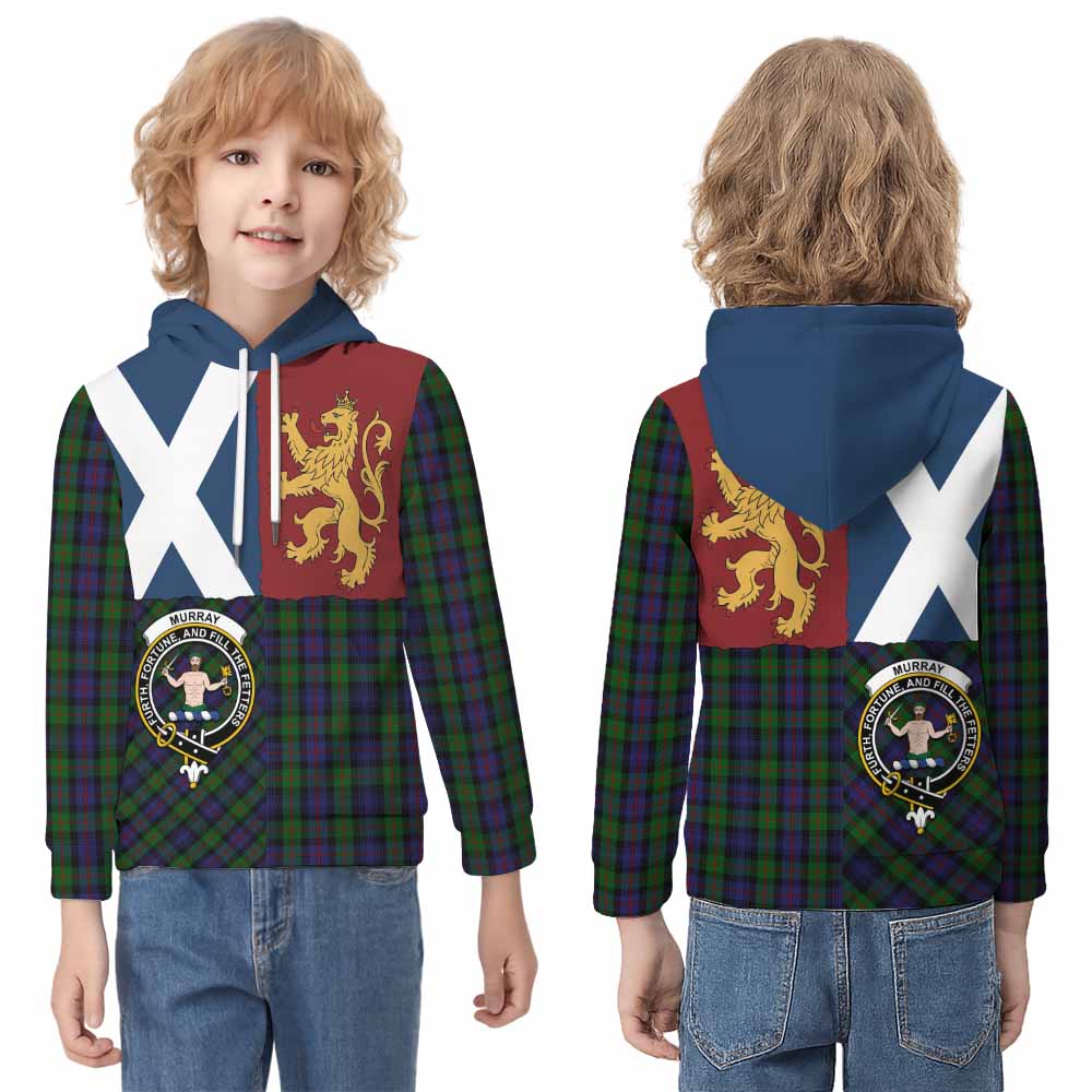 Murray Crest Tartan Kid Hoodie with Lion Rampant Saltire Style - Tartan Vibes Clothing
