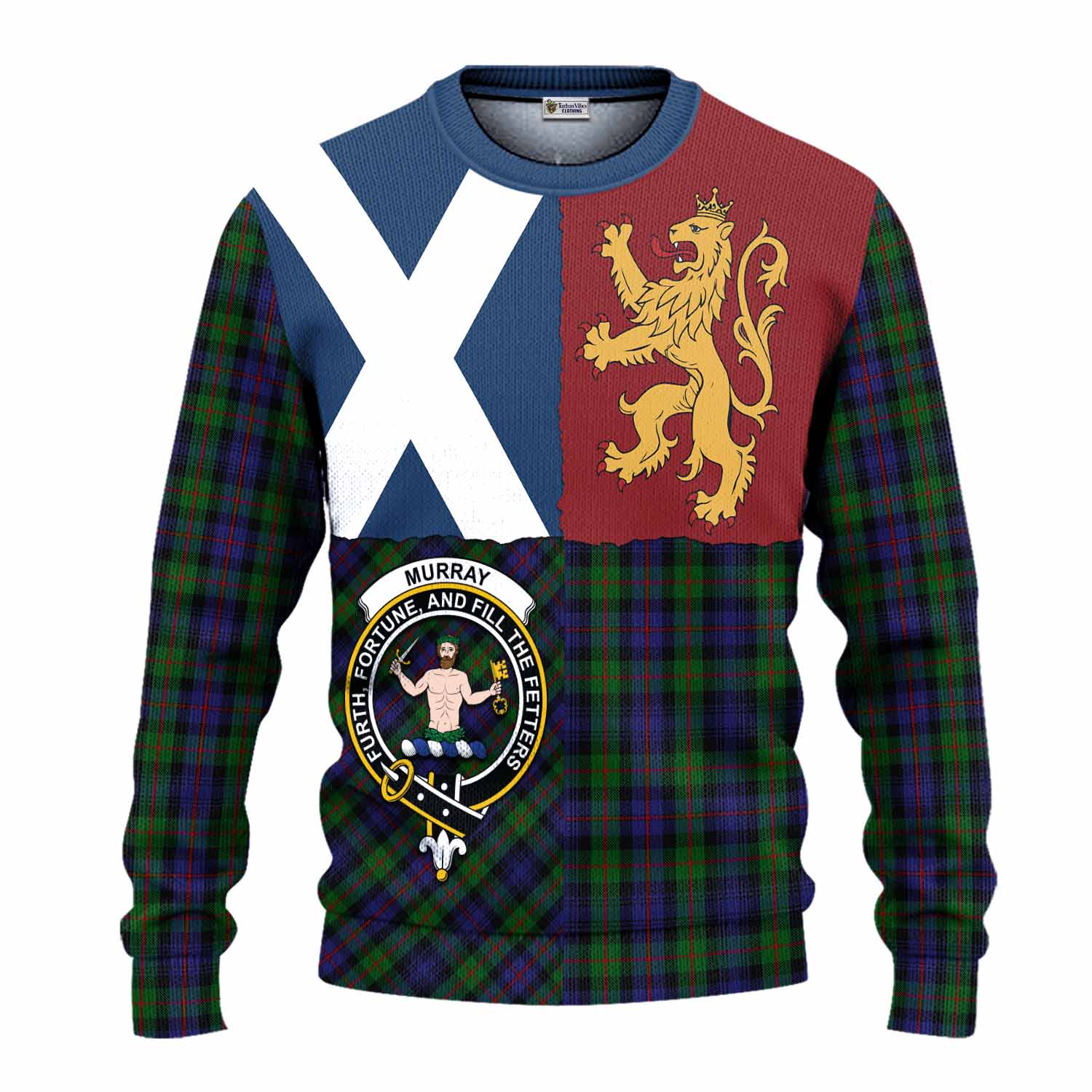 Murray Crest Tartan Knitted Sweater with Lion Rampant Saltire Style