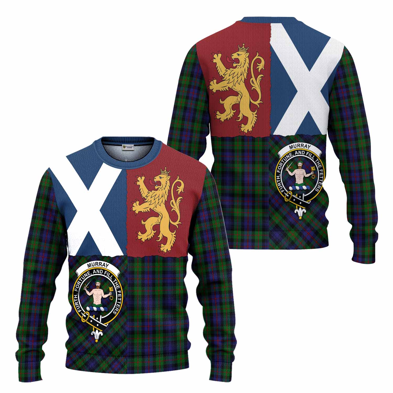 Murray Crest Tartan Knitted Sweater with Lion Rampant Saltire Style
