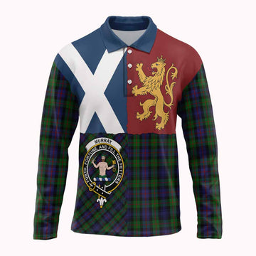Murray Crest Tartan Long Sleeve Polo Shirt with Lion Rampant Saltire Style