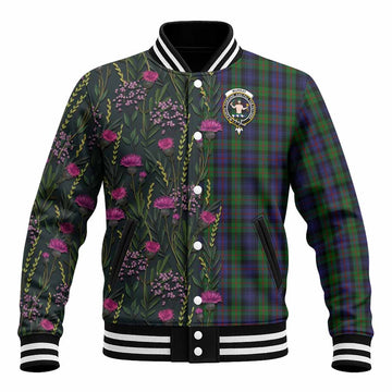 Murray Family Crest Tartan Baseball Jacket Scottish Thistle Flower Pattern Half Style