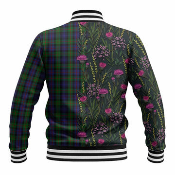 Murray Family Crest Tartan Baseball Jacket Scottish Thistle Flower Pattern Half Style